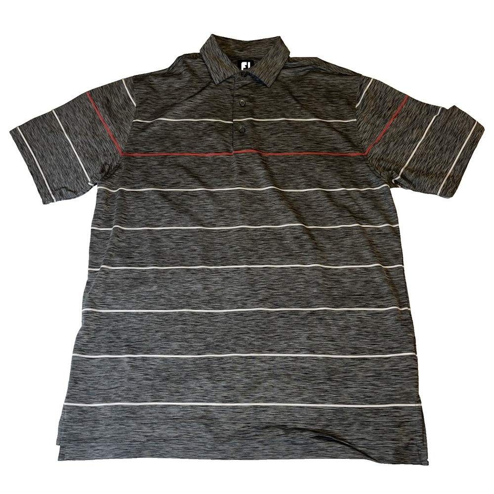 Footjoy Gray White Red Stripe Polo Shirt Large Golf Athletic Short Sleeve Sports